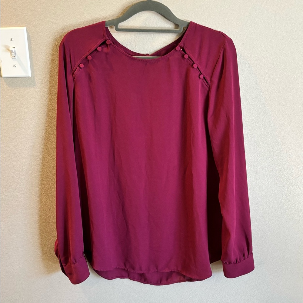 LOFT Rich Burgundy Blouse with Button Accents